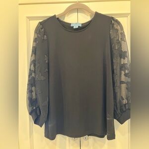 CeCe Black Sheer Lace Sleeve Blouse